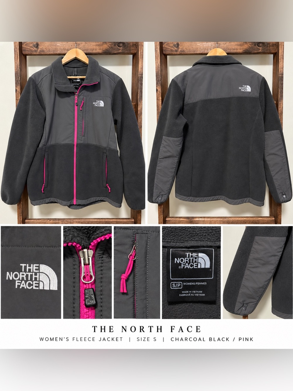The North Face Dark Gray Fleece Jacket with Pink Zippers